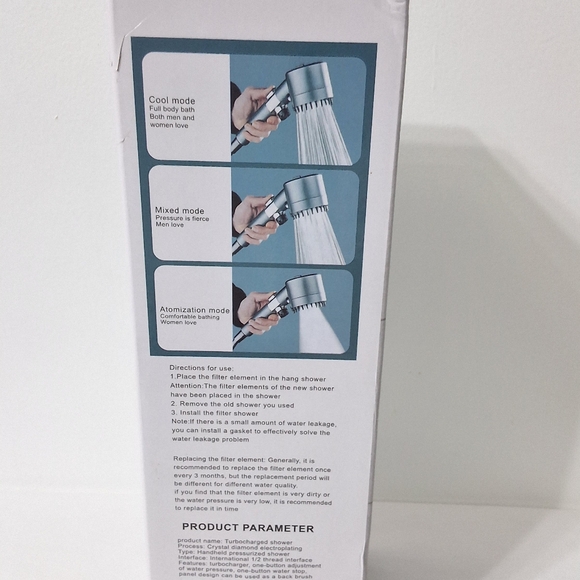 Turbo Charged Handheld Showerhead With Water Filter, 3 Modes, Gray, NEW IN BOX - Picture 4 of 7